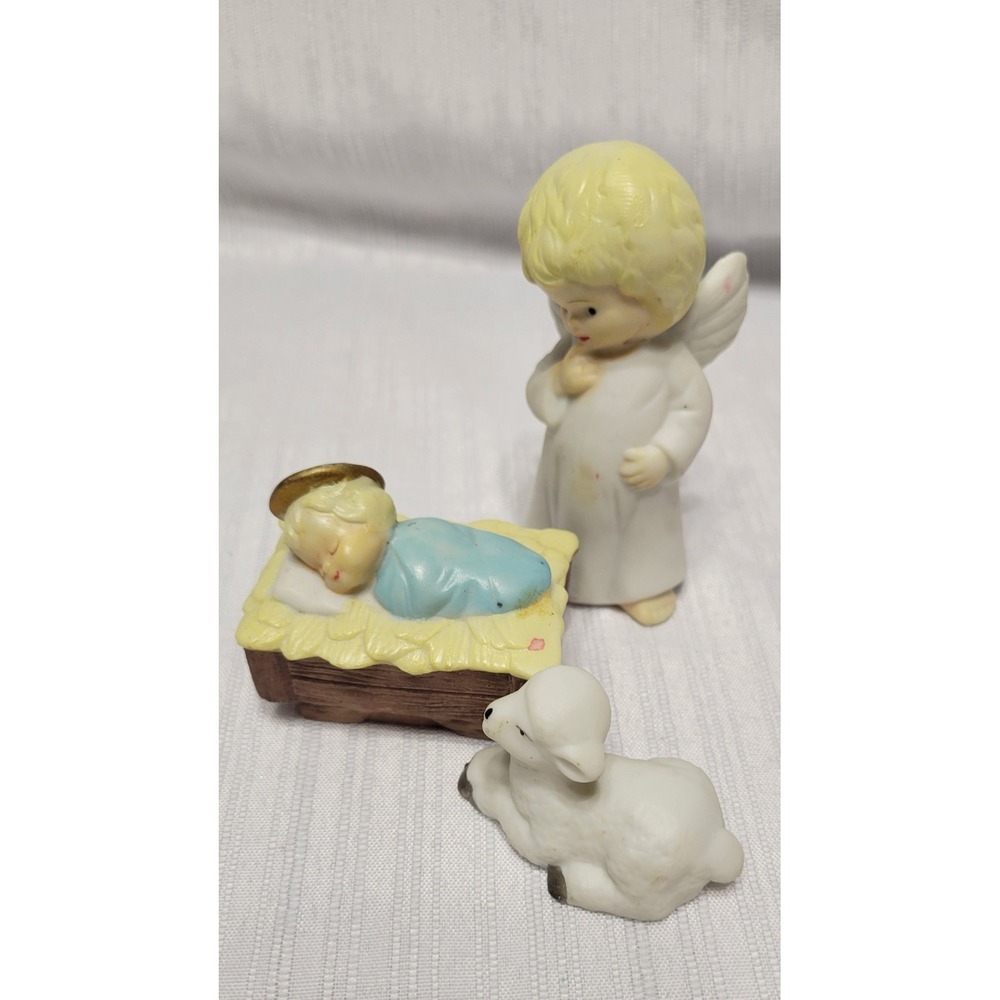 Vintage Christmas Around the World Angel Nativity 3 Pc Lot Replacement Manger